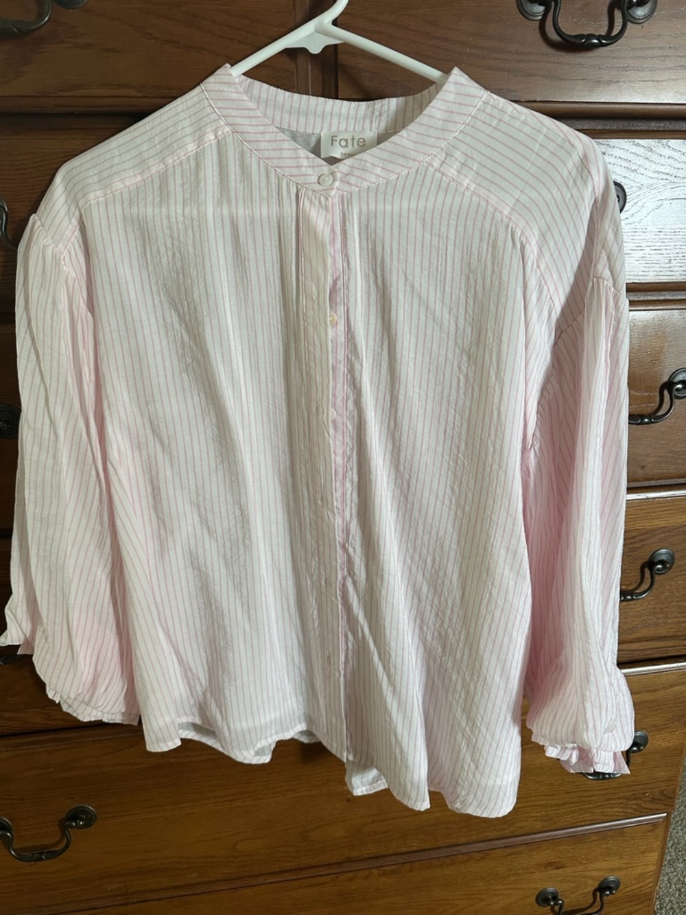 Fate Pink Pinstripe Button-Front top nwot